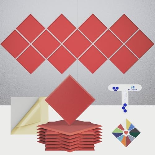 12 Pack Self-Adhesive Acoustic Panels, 2nd Generation Sound Absorbing Panel by DEXMOKO