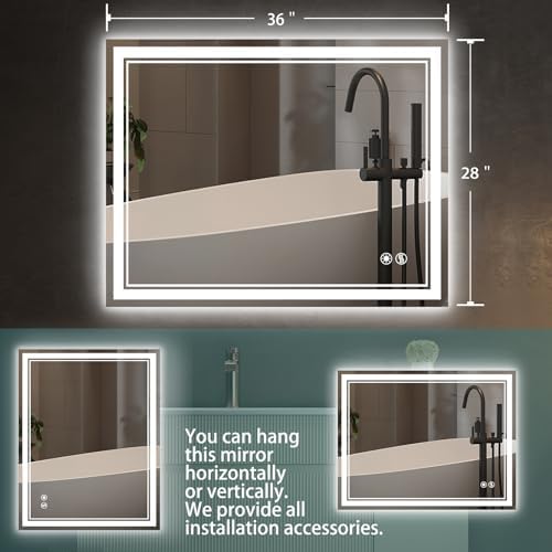 COLMERD 28 x 36'' LED Mirror for Bathroom, 3 Colors Dimmable - Image 2