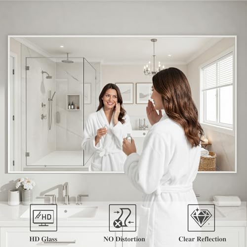 Koonmi White Rectangle Wall Mirror, 36x60 Inch Bathroom Mirror, Aluminum Frame - Image 3