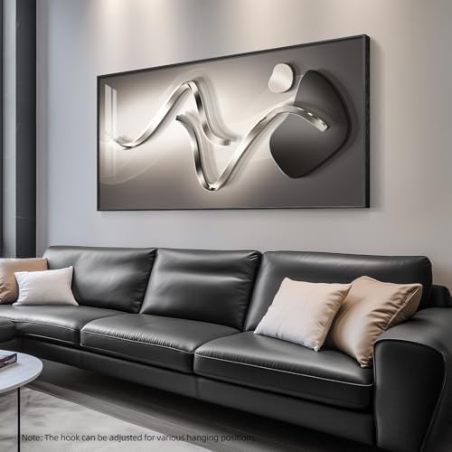 Large Framed Black Gray Abstract Wall Art - Image 4