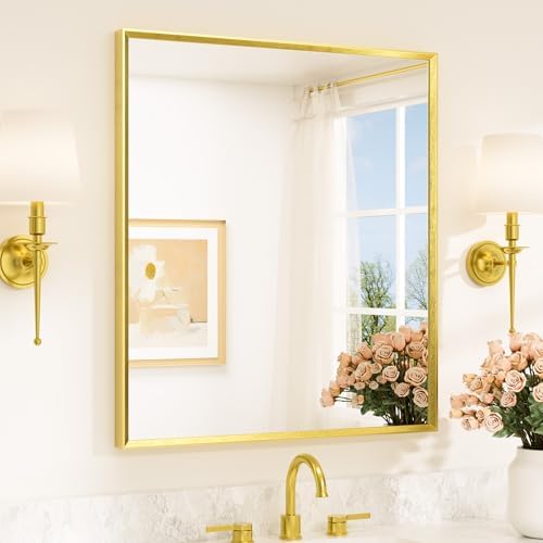TETOTE Brushed Gold Mirror for Bathroom Sink 32" x 36" Beveled Frame Brushed by TETOTE