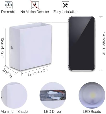 Lightess White Modern LED Wall Light Dimmable Mini Wall Sconce Warm White - Image 2