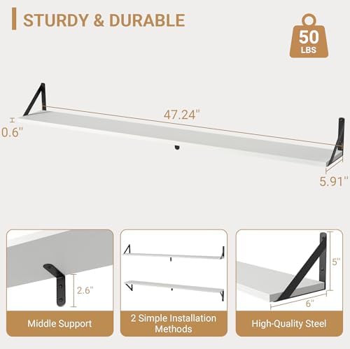 Heimlove 48 Inch Large Wall Bookshelves Set of 3, Wall Mounted Bookshelves - Image 3