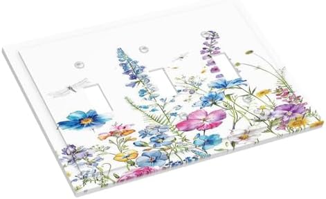 Decorative Switch Plates Boho Colorful Flowers Plants And Dragonflies 3 Gang - Image 3