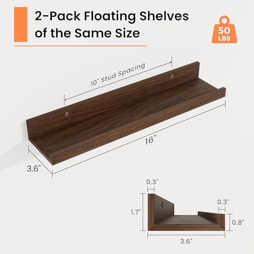 RICHFOCUS Picture Ledge Shelf, 16 inch Floating Shelves Set of 2, Wood Wall - Image 3