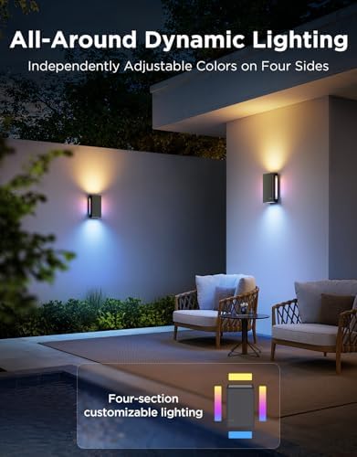 Govee Outdoor UpDown Wall Light, 2 Pack, 1200LM RGBICWW Smart Porch Lights - Image 3