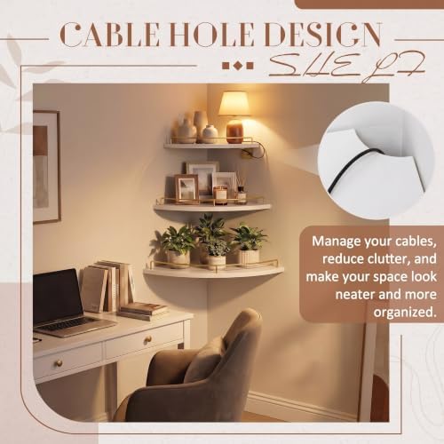 Novabright Corner Floating Shelf Set of 3 White & Gold Wood 9/10/12 in - Image 3