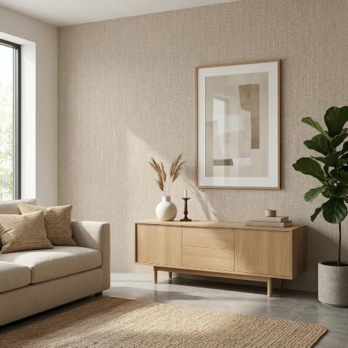 Simplify Jute Adhesive Removable Wallpaper 20.85x196 Inch Beige Color | Peel - Image 3