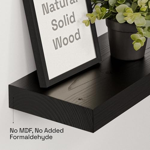 Solid Wood Floating Shelves for Wall 20 Inch Black, Wooden Bathroom Shelf - Image 4