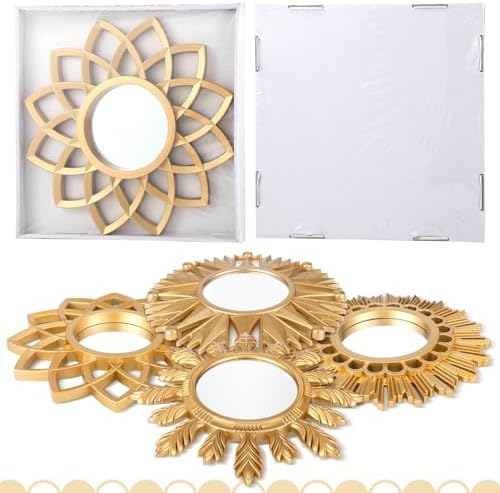 Dandat 4 Pack Round Mirrors for Wall Sunburst Floral Home Decor - Image 2