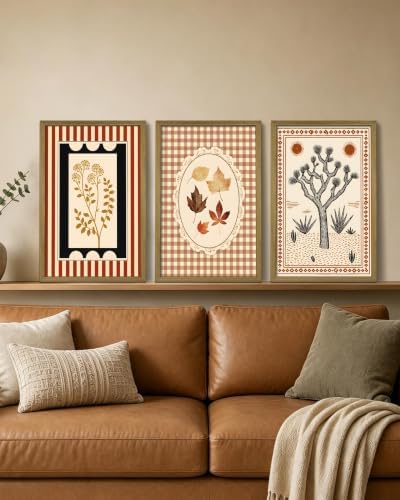 Framed Vintage Botanical Canvas Wall Art Set of 3, Boho Floral Leaf Desert Tree - Image 2