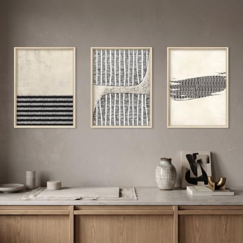 Aryroi Black Beige Abstract Minimalist Framed Canvas Wall Art Set-12"x16"x3 - Image 3