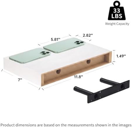 White Floating Shelves for Wall, 12 Inch Wooden Shelves Set of 3 - Image 3