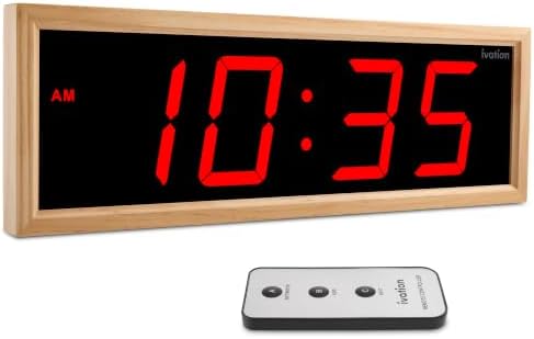 Ivation Large Digital Wall Clock, Big LED Display & Stylish Wood Frame by Ivation