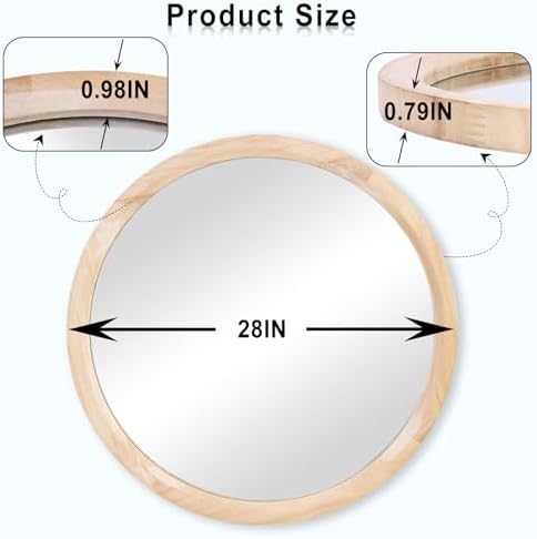 28''Round Wood Mirror, Circle Mirror, Boho Style Wall Decor, Nursery Mirror - Image 2