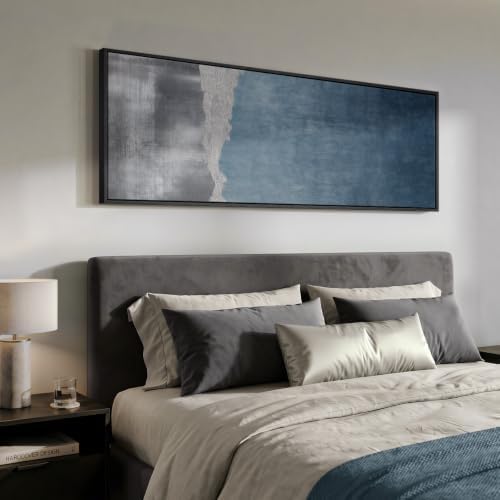 Large Framed Blue Gray Landscape Abstract Wall Art, Long Vertical 20x60 In - Image 2