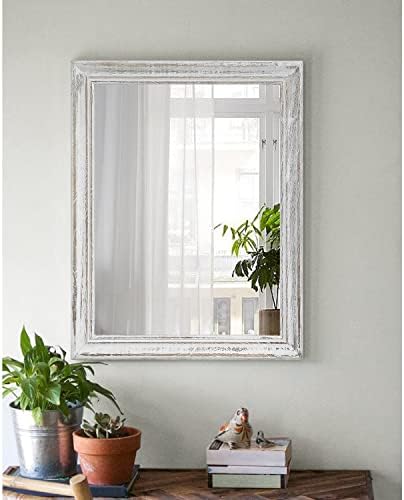 Wall Mirror with Rustic Wood Frame Rectangle Hanging Mirrors - Image 2