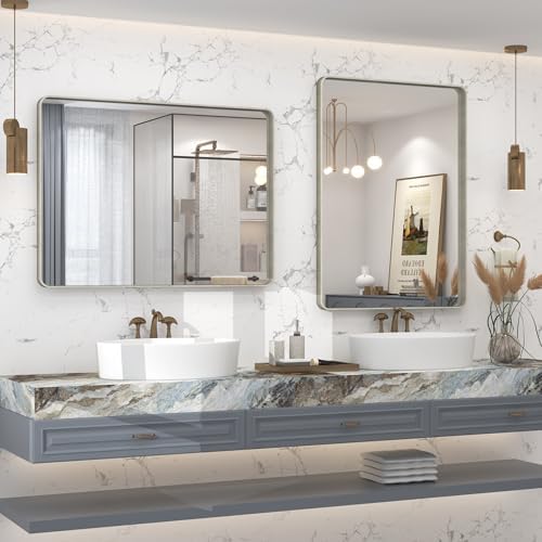 24x36 Silver Brushed Metal Bathroom Mirror - Image 6