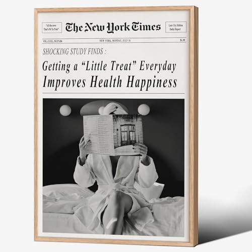 Funky Black and White Newspaper Wall Art 16x24 in Wood Grain Frame Humor Quotes by Unknown