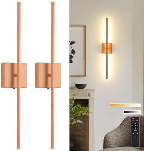 LED Battery Operated Wall Sconces, 11000mAh Faux Wood Texture Finish Wireless by KELUOLY