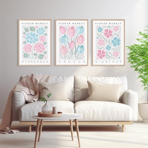 Abstract Floral Wall Art Decor Flower Market Prints Pink Blue Minimalist Canvas - Image 7