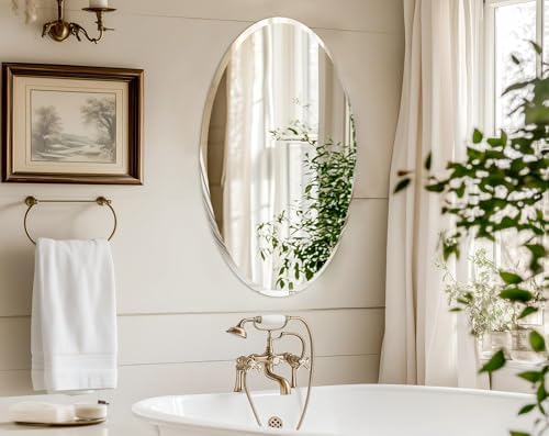 Frameless Oval Wall Mirror: Modern Glass Mirror 27.6x19.7 inch - Image 3
