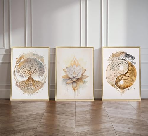 Tree of Life Canvas Wall Art Lotus Zen Painting Picture Wall Decor Abstract Yin - Image 6
