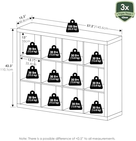 Furinno Cubicle Book Shelf, 12-Cube Bookshelf, 1.65" Triple Thick Frame Cube - Image 3