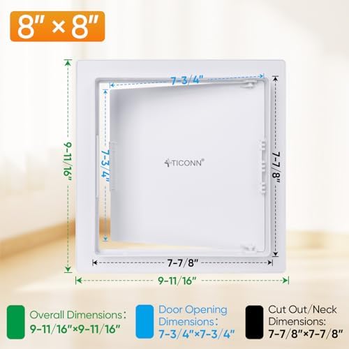 TICONN 8" x 8" Access Panel for Drywall, ABS Wall Hole Cover, Access Door - Image 2