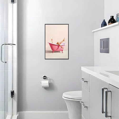 Woman With Cocktail In Bathtub Poster Cute Pink Bathroom Martini Canvas Wall - Image 6