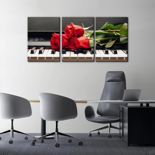 Pacimo Framed Wall Decorations Piano Keys and Red Rose 3 Piece Canvas Art Wall - Image 3