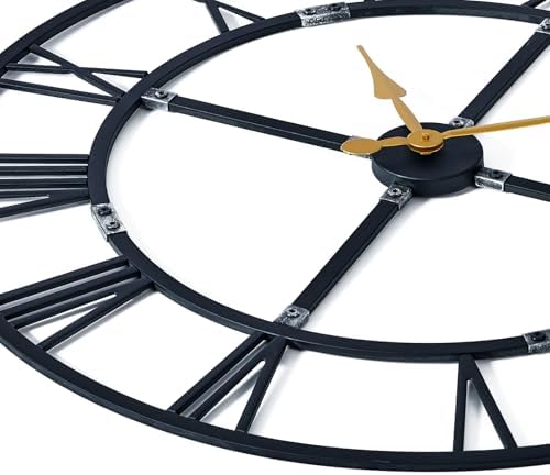 32 Inch Large Silent Wall Clock, Easy Assembly Roman Numeral Black - Image 4