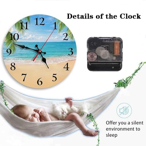 Britimes Round Wall Clock Silent Non-Ticking 12", Beach Palm - Image 4