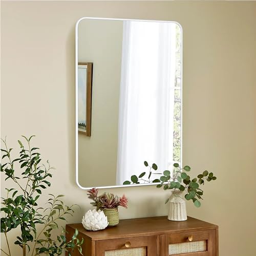 White Bathroom Wall Mirror, 24 x 36 Inch Rectangle Vanity Modern Mirror - Image 3