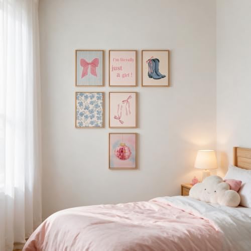 Kjarynax Blue Pink Preppy Poster Set of 6, Cute Coquette Bow Boots Wall Art - Image 3