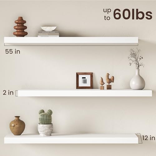 White Floating Shelves 55Inch Long, 12 Inch Deep Floating Shelves - Image 2