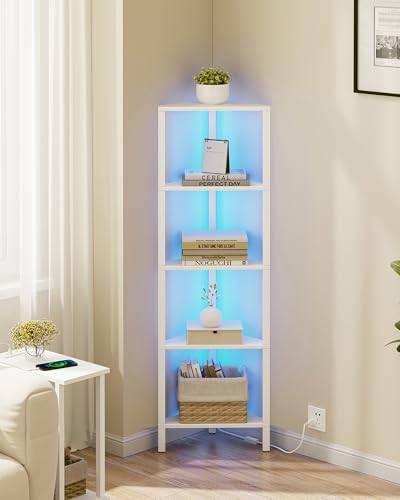 TUTOTAK Corner Shelf with LED Light, 5-Tier Corner Bookshelf by ChoosetutotakFurnitureBuildYourCozyHome