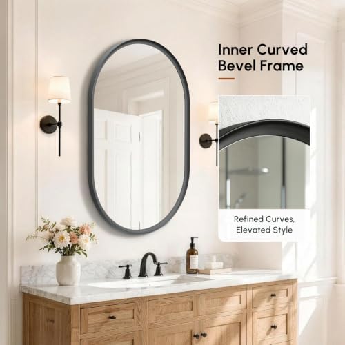 USHOWER Black Oval Mirror 24x36 Inch, Oval Bathroom Mirror - Image 2
