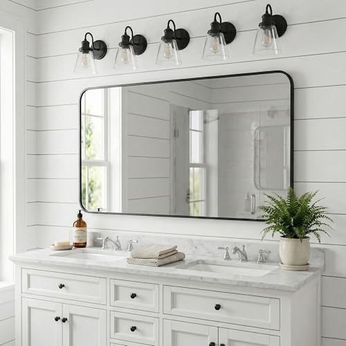30x48 Inch Matte Black Rounded Rectangle Bathroom Vanity Mirror - Image 2