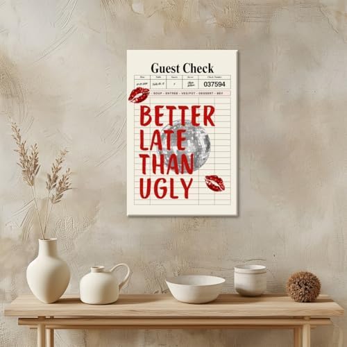 Funky Red Girly Wall Art Better Late Than Ugly Posters Retro Guest Check Art - Image 4
