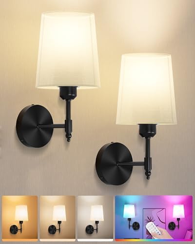 Battery Operated Wall Sconces Set of 2, Remote Control, RGB Bulb by Ouyulong