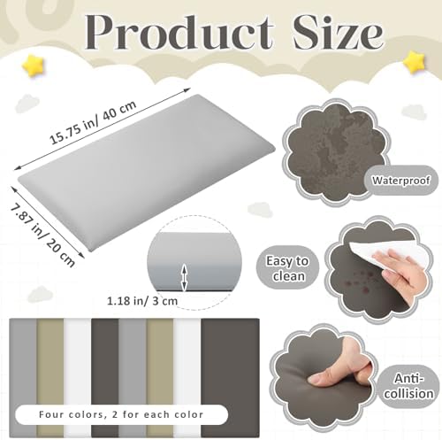 Hahafelt 8 Pack Wall Padding Headboard 15.75" x 7.87" x 1.18" Grey Colors - Image 2