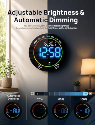 MASHI 10" Easy-Read Large Digital Wall Clock, 11-Color Night Light - Image 5