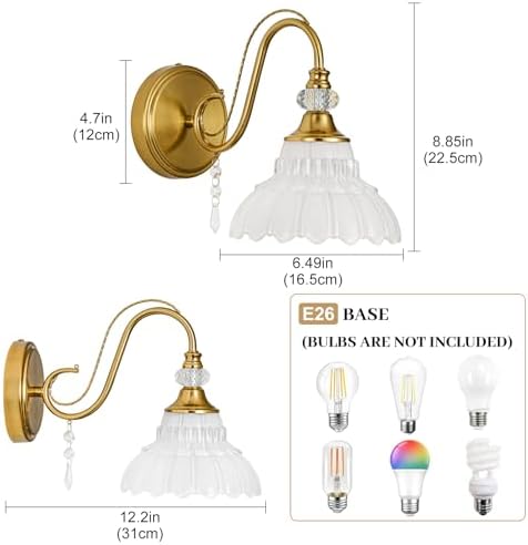 1 Piece Vintage Wall Sconce, 1-Light Brushed Gold Finish Wall Sconce - Image 6