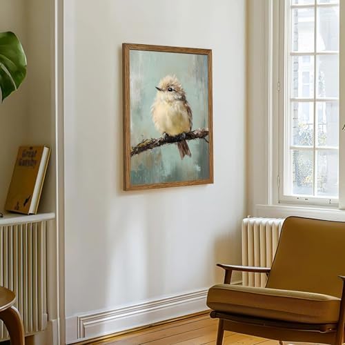 AVECCO Cute Funny Fluffy Bird on Branch Wall Art Canvas Framed 20x30 inches - Image 4