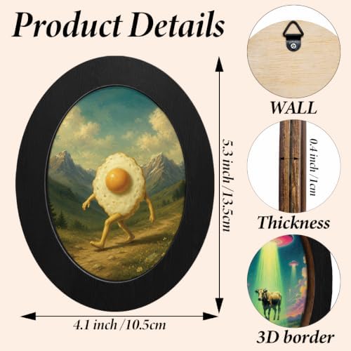 3Pcs Funny Whimsical UFO Animal Oval Wall Art Framed Home Decor - Image 2