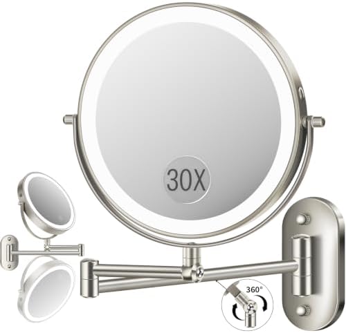 9'' 30X/1X Wall Mounted Height Adjustable Lighted Magnifying Makeup Mirror by VFD