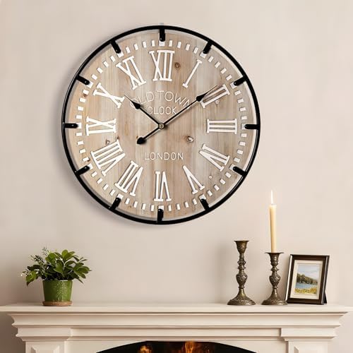 Vantic Farmhouse 24 Inch Wood Roman Large Wall Clock by Vantic