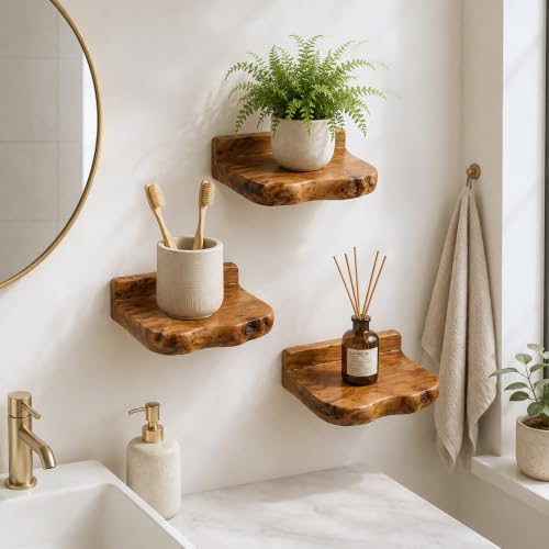 Small Floating Shelf for Wall Set of 3 Natural Cedar Wood 6 Inch Mini Wall - Image 3
