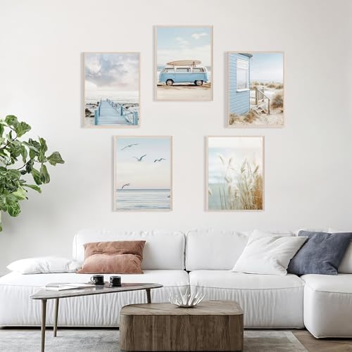 Set Of 5 Beach Wall Art Summer Poster Ocean Themed Poster 8x10Inch Unframed - Image 3
